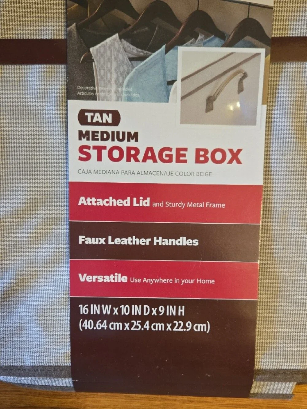 Better Homes And Gardens Tan Fabric Storage Box with Faux Leather Handles
